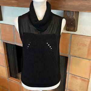 1. State Black stretchy Knit/Cable-knit Paneled Turtleneck Sweater Vest, M!